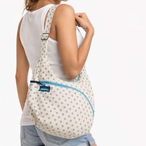 KAVU Polka Dot Sling Crossbody Bag Cream Blue Adjustable Strap Cottagecore